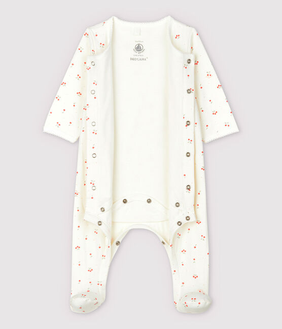Baby-Bodyjama mit Kirschen-Motiv, aus Doppeljersey aus Bio-Baumwolle weiss MARSHMALLOW/weiss MULTICO