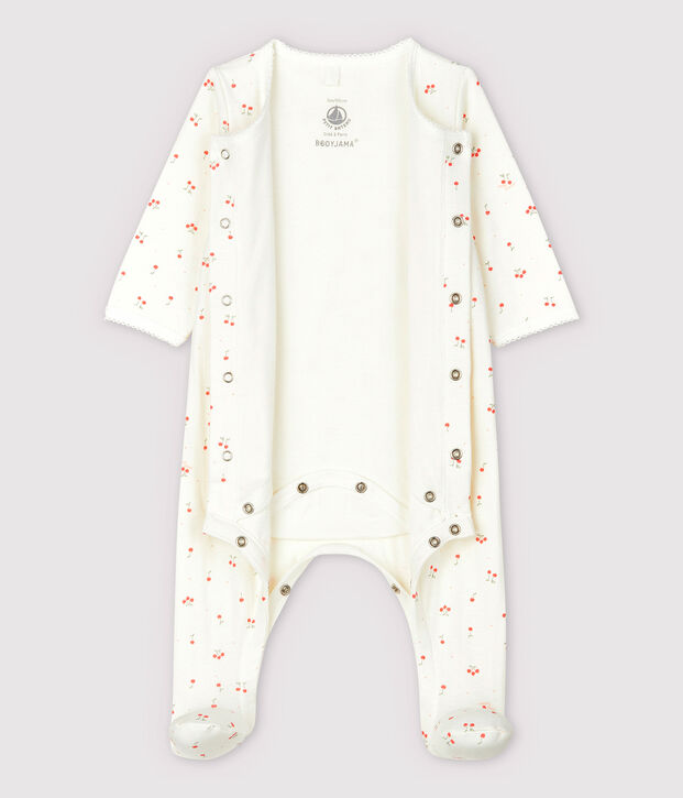 Baby-Bodyjama mit Kirschen-Motiv, aus Doppeljersey aus Bio-Baumwolle weiss/vielfarbig