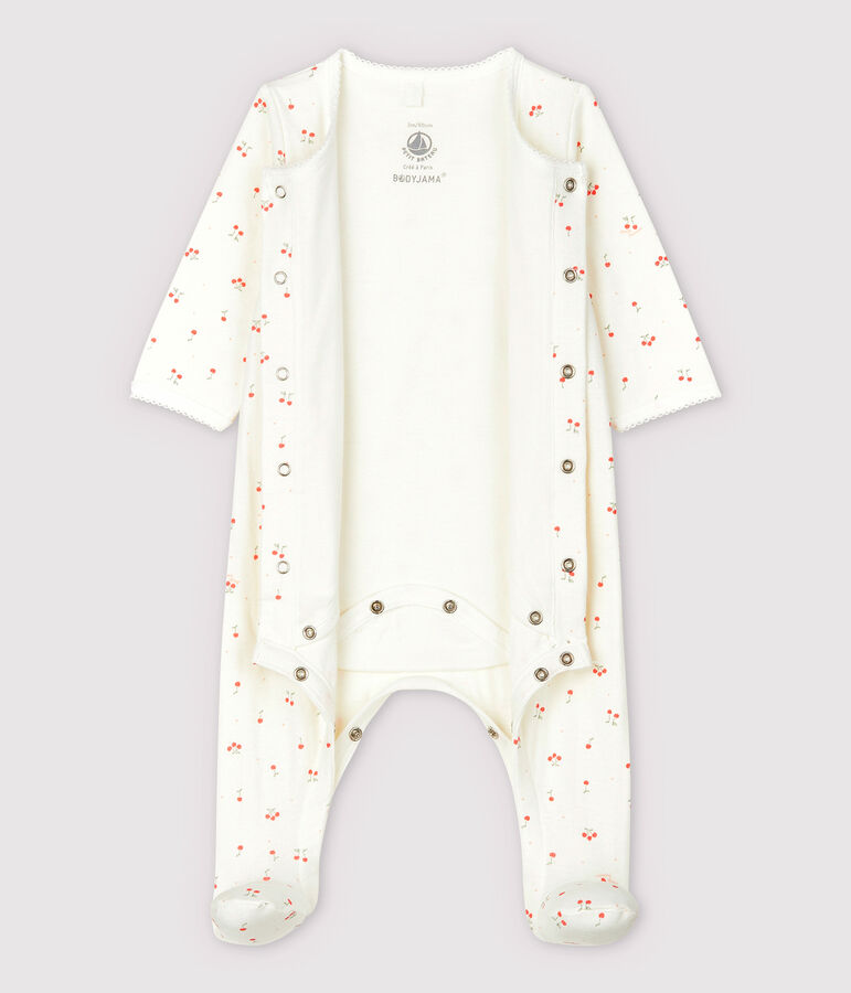 Baby-Bodyjama mit Kirschen-Motiv, aus Doppeljersey aus Bio-Baumwolle weiss/vielfarbig