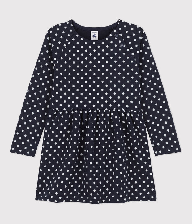 Kinderkleid aus Molton und mit P&uuml;nktchen f&uuml;r M&auml;dchen blau/naturfarben