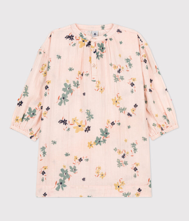 Lang&auml;rmeliges Kinderkleid aus Baumwollgaze f&uuml;r M&auml;dchen rosa/vielfarbig