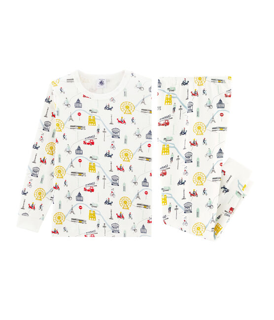 Rippstrick-Pyjama für kleine Jungen weiss MARSHMALLOW/weiss MULTICO