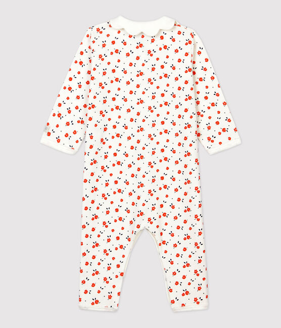 Baby-Strampler ohne Füße aus Bio-Baumwolle mit Kragen weiss MARSHMALLOW/weiss MULTICO