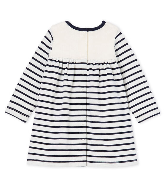 Langärmeliges gestreiftes Babykleid für Mädchen weiss MARSHMALLOW/blau SMOKING CN
