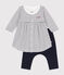 Kleid mit Matrosenstreifen und Leggings aus Baumwolle für Babys weiss MARSHMALLOW/blau SMOKING