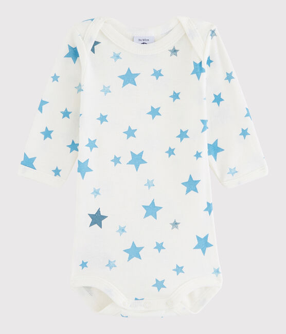 Langärmeliger Baby-Body Jungen weiss LAIT/weiss MULTICO