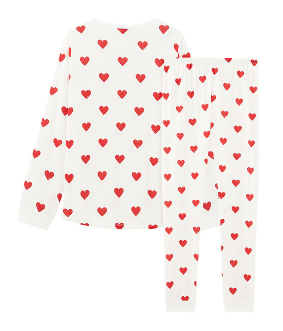 Kinderpyjama aus Rippstrick weiss MARSHMALLOW/rot TERKUIT