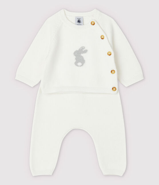 Zweiteiliges Baby-Set aus Bio-Baumwollstrick in Weiß weiss MARSHMALLOW