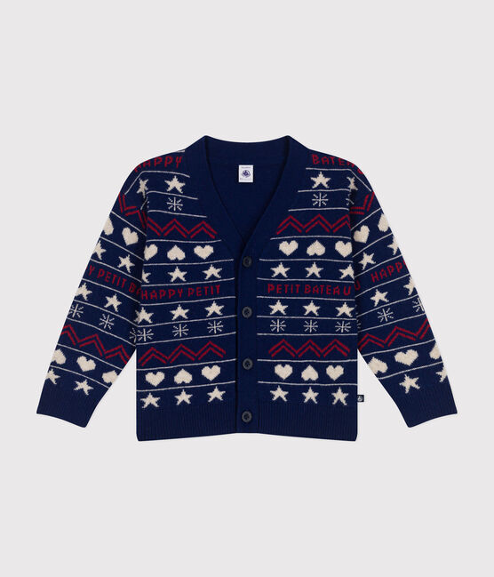 Kinder-Cardigan aus Woll- und Baumwoll-Jacquard für Jungen blau MEDIEVAL/weiss MULTICO