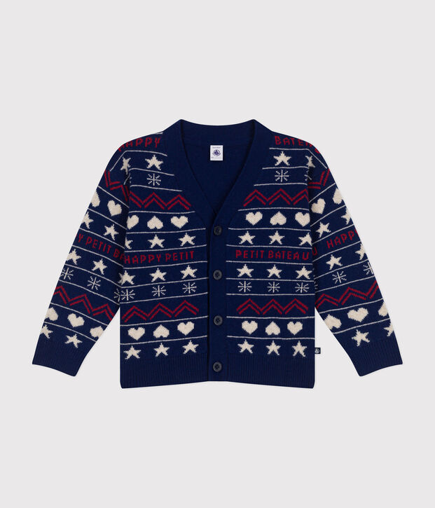 Kinder-Cardigan aus Woll- und Baumwoll-Jacquard f&uuml;r Jungen blau/vielfarbig