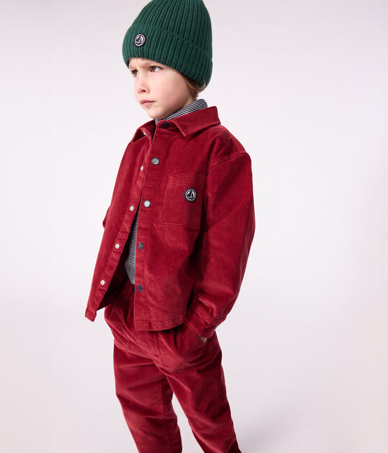Kinder-Hemd aus einfarbigem Fein-Cord AMARANTE