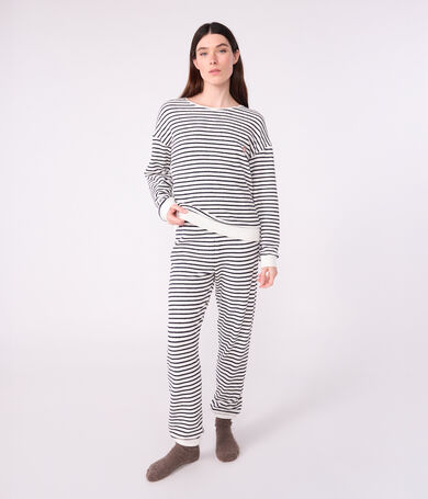 Damen-Pyjama aus Baumwoll-Frottee mit Streifen