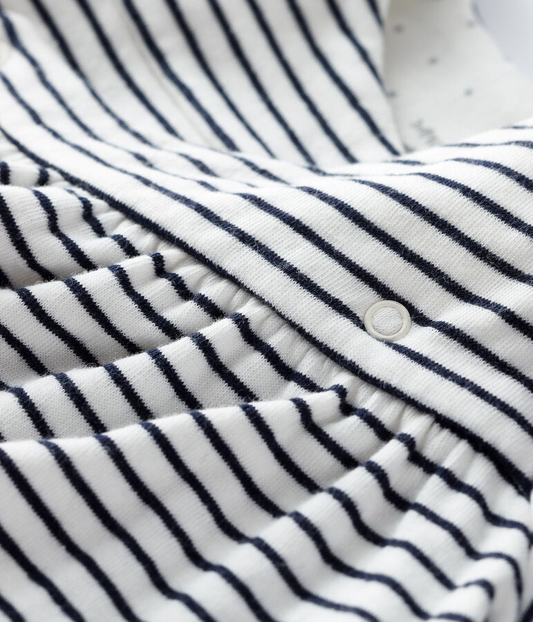 Lang&auml;rmeliges gestreiftes Baby-Kleid f&uuml;r M&auml;dchen aus Doppeljersey weiss MARSHMALLOW/blau SMOKING