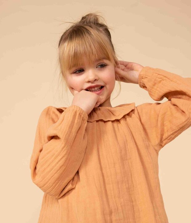 Lang&auml;rmelige Kinderbluse aus Musselin-Stoff f&uuml;r M&auml;dchen rosa