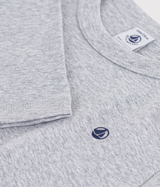 Langärmeliges Kinder-T-Shirt aus einfarbiger Baumwolle grau FUMEE CHINE
