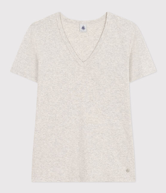 Damen-T-Shirt L'Iconique mit V-Ausschnitt aus Baumwolle, unifarben grau BELUGA CHINE