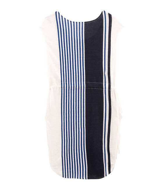 Kurzärmeliges leinenkleid damen weiss MARSHMALLOW/weiss MULTICO