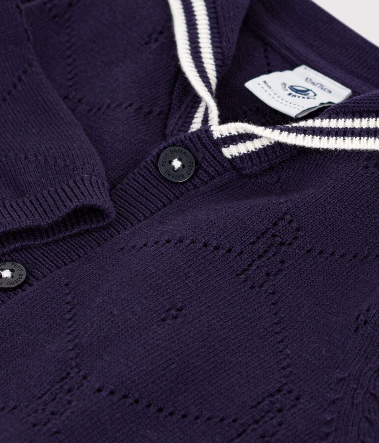 Baby-Cardigan mit Matrosenkragen aus Baumwolle mit Lochstickerei blau