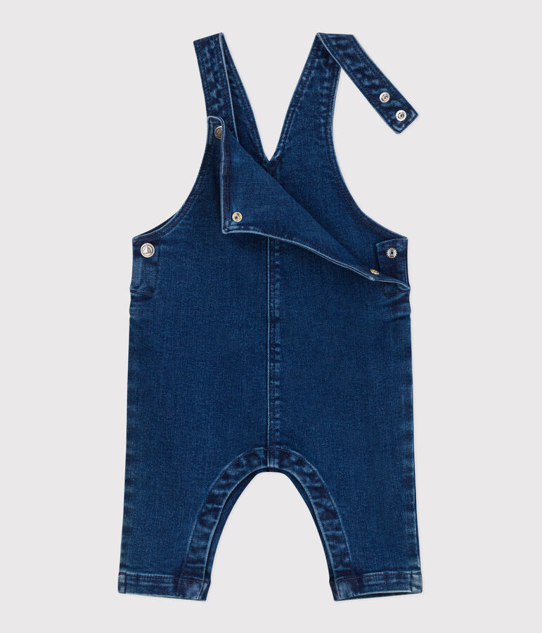 Langbeinige Baby-Latzhose aus Jeansstoff mit Elastan. blau