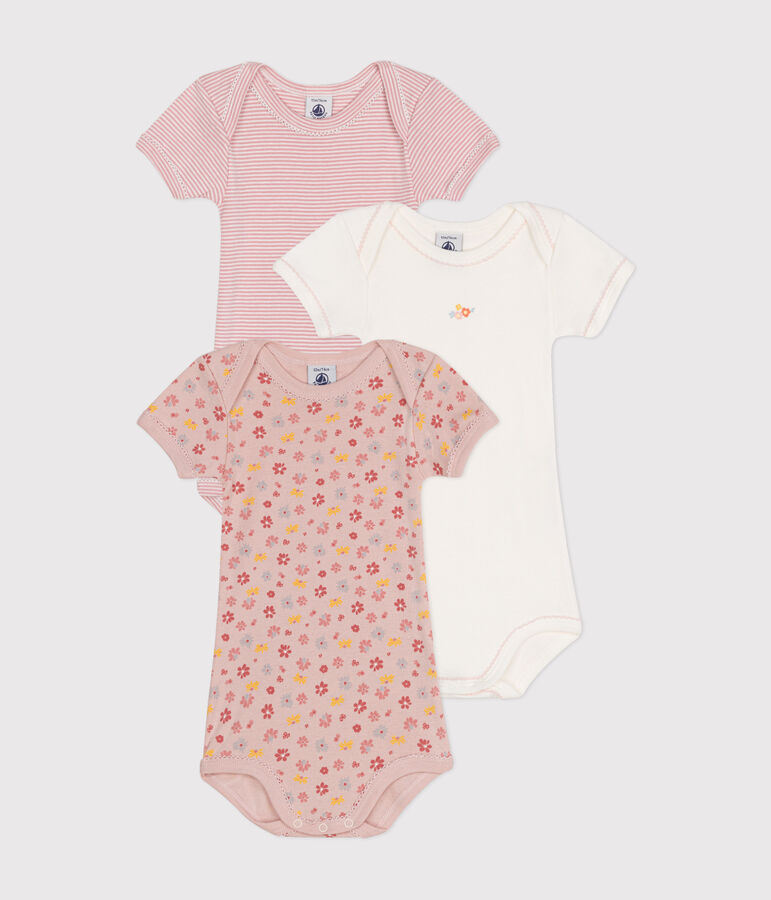 3er-Set kurz&auml;rmelige Baby-Bodys aus Baumwolle mit Blumenmuster vielfarbig