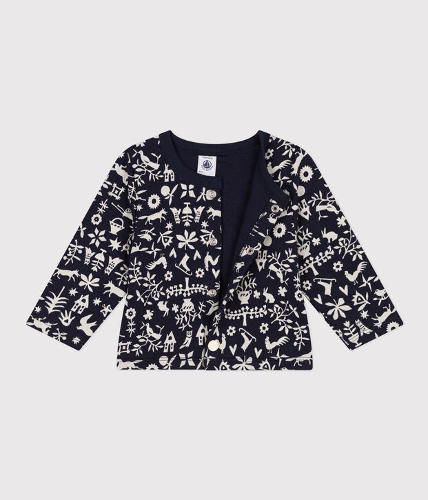 Baby-Cardigan aus gestepptem Doppeljersey mit Aufdruck blau/naturfarben