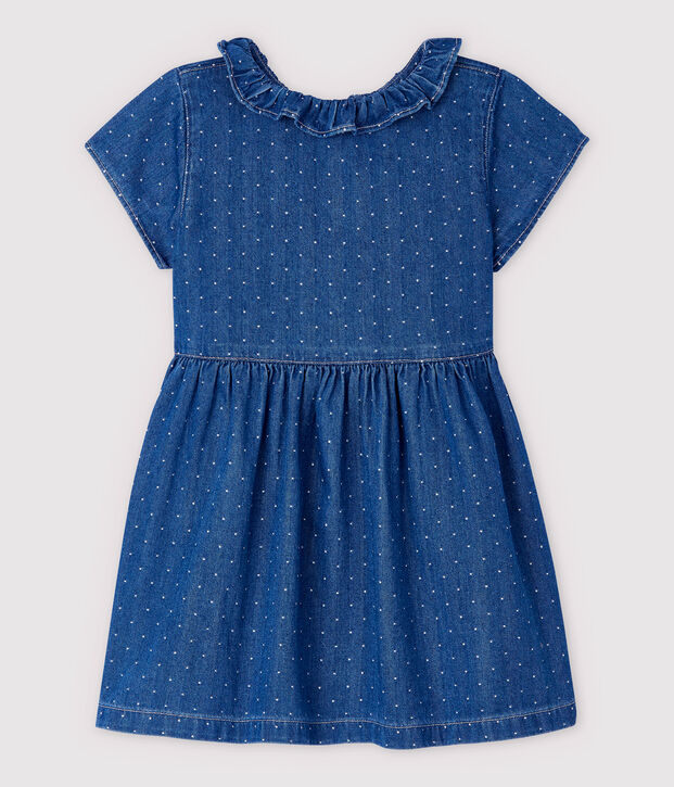 Baby-Kleid aus hellem Denim mit Polka-Dot-Muster f&uuml;r M&auml;dchen blau