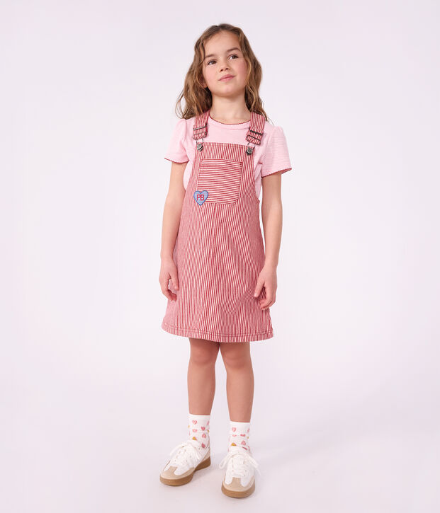 Kinder-Latzkleid aus Baumwolle mit Streifen rosa/rosa