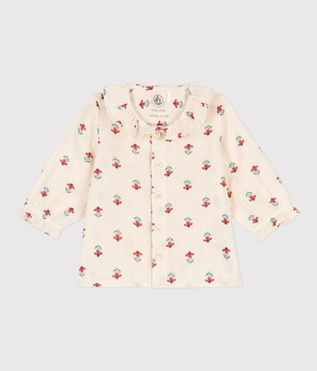 Lang&auml;rmelige Babybluse aus Musselin-Stoff naturfarben/vielfarbig