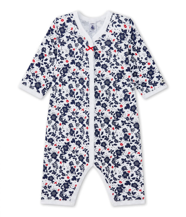 Bedruckter Baby-M&auml;dchen-Strampler ohne Fu&szlig; aus gedoppeltem Jersey weiss/vielfarbig