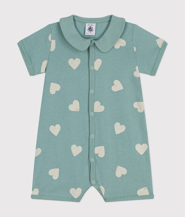 Baby-Kurzoverall aus Baumwolle gr&uuml;n/naturfarben