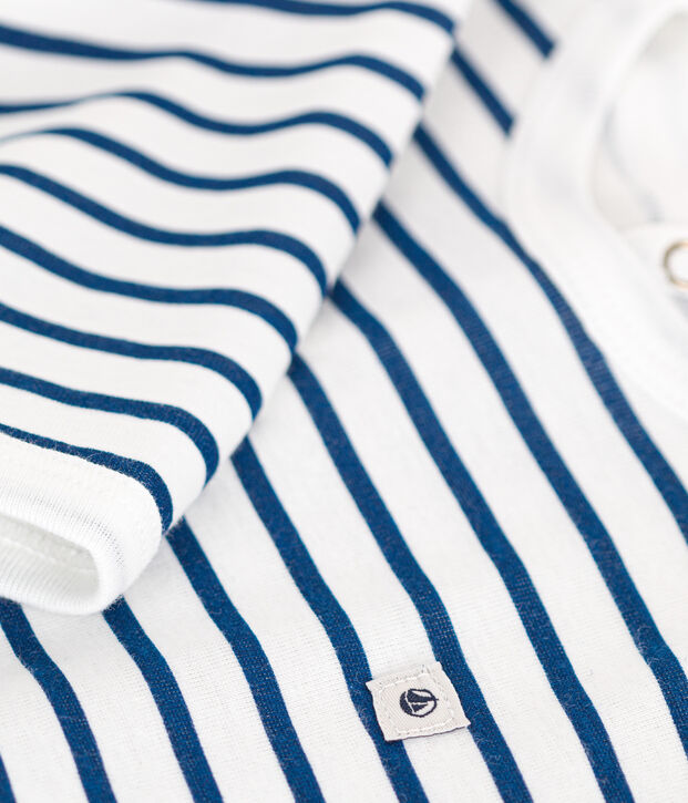 Lang&auml;rmelige Baby-Pyjamas aus Baumwolle weiss/blau