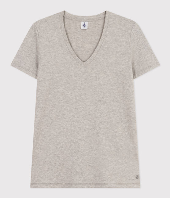 Damen-T-Shirt LE DROIT aus Baumwolle mit V-Ausschnitt grau CHATON CHINE