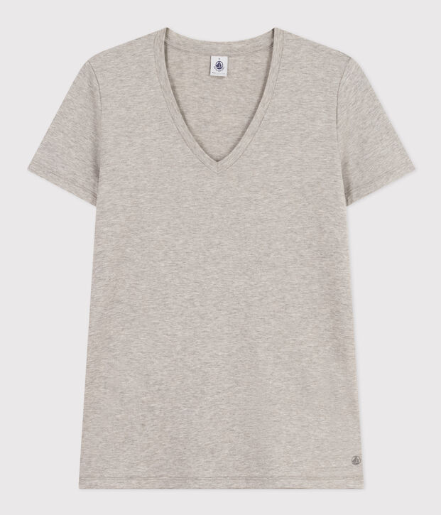 Damen-T-Shirt LE DROIT aus Baumwolle mit V-Ausschnitt grau