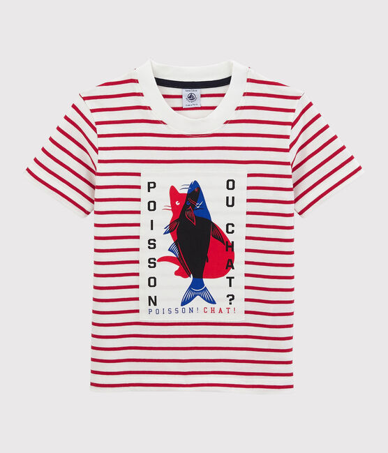 Kurzärmeliges Kinder-T-Shirt aus Jersey für Jungen weiss MARSHMALLOW/rot TERKUIT