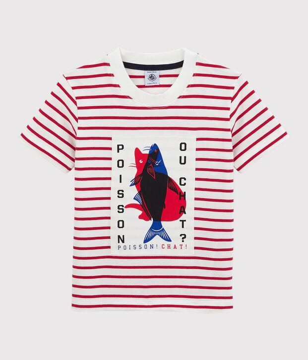 Kurz&auml;rmeliges Kinder-T-Shirt aus Jersey f&uuml;r Jungen weiss/rot