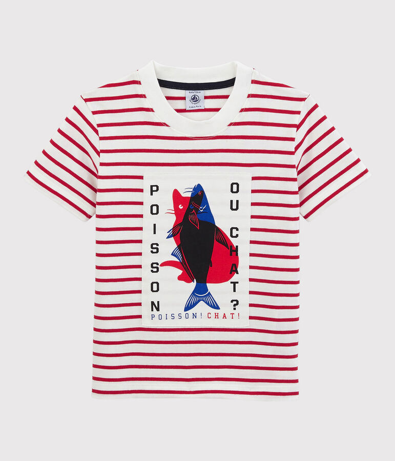 Kurz&auml;rmeliges Kinder-T-Shirt aus Jersey f&uuml;r Jungen weiss/rot