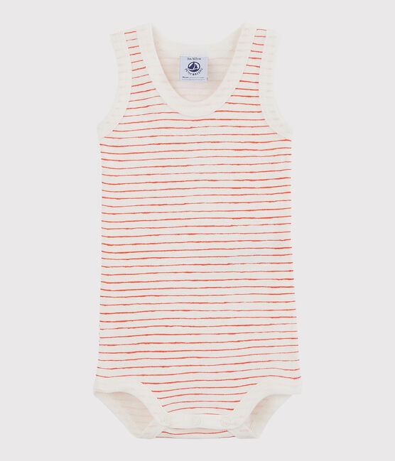 Ärmelloser Baby-Body Jungen weiss MARSHMALLOW/ SPICY