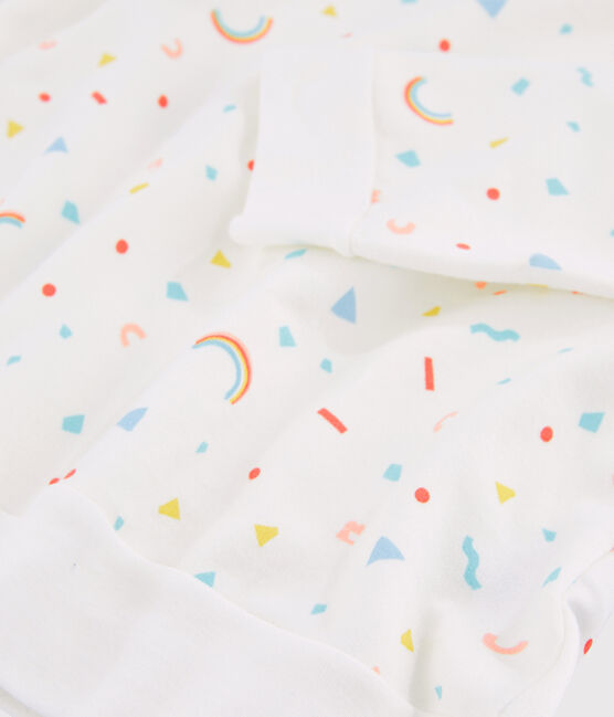 Kinderpyjama aus Molton mit Konfetti-Print für Mädchen weiss MARSHMALLOW/weiss MULTICO