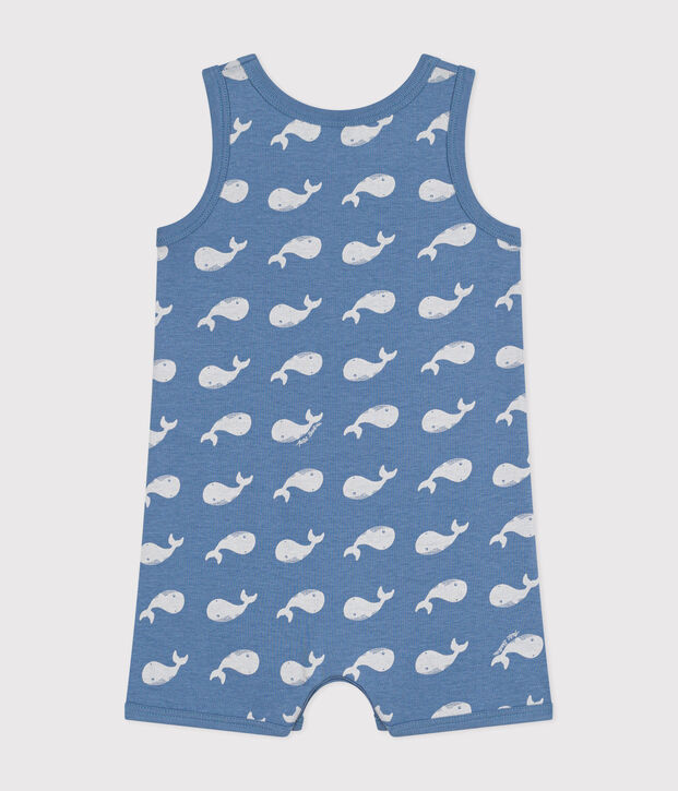 Baby-Kurzoverall aus Baumwolle mit Wal-Printmotiv blau/weiss