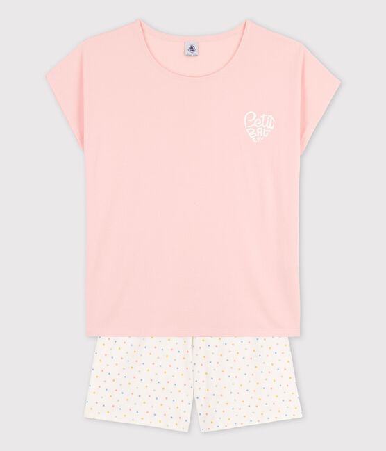 Kinder-Kurzpyjama aus Bio-Baumwolle für Mädchen rosa MINOIS/weiss MULTICO