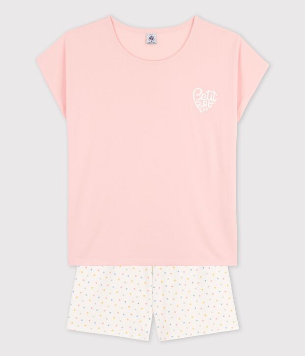 Kinder-Kurzpyjama aus Bio-Baumwolle f&uuml;r M&auml;dchen rosa/vielfarbig
