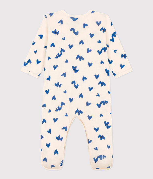 Strampler aus Baumwolle mit blauem Herzmotiv naturfarben/vielfarbig
