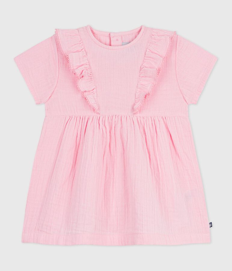Kurz&auml;rmeliges Baby-Kleid aus einfarbiger Baumwolle rosa MARQUISE