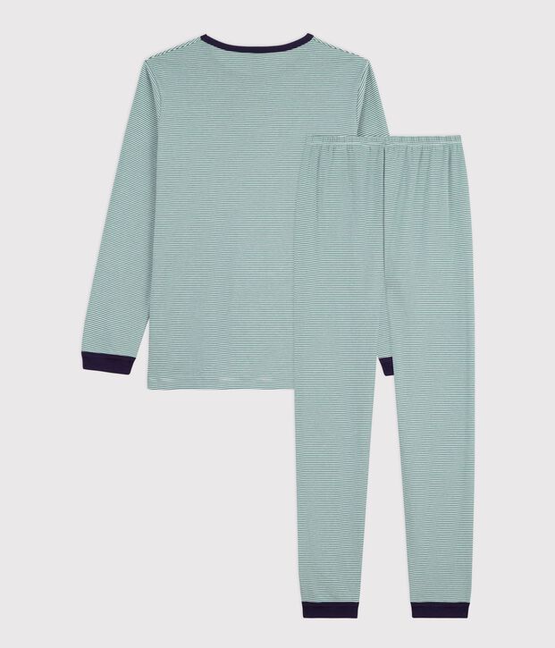 Kinder-Pyjama aus Baumwolle mit Streifen gr&uuml;n/weiss