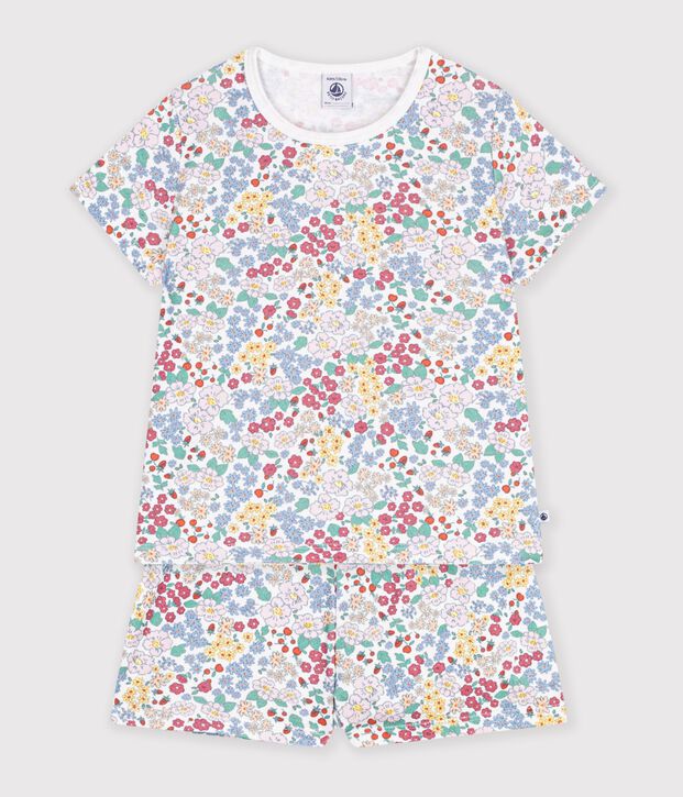 Kinder-Kurzpyjama aus Baumwolle mit Blumenmotiv weiss/vielfarbig
