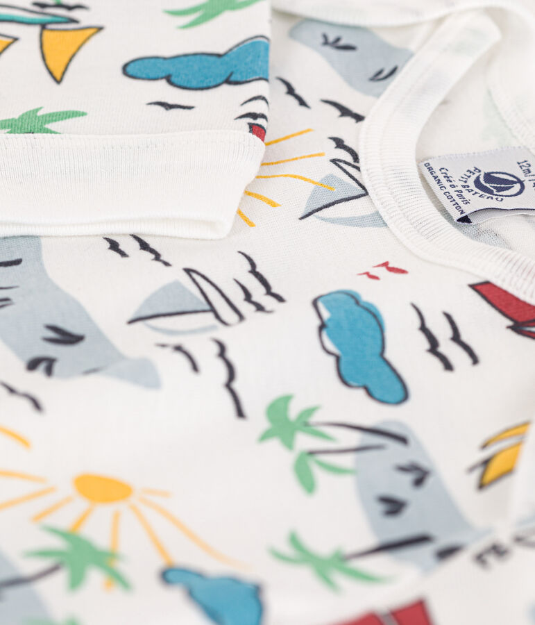 Strampler aus Baumwolle ohne Druckkn&ouml;pfe und ohne F&uuml;&szlig;linge weiss/vielfarbig