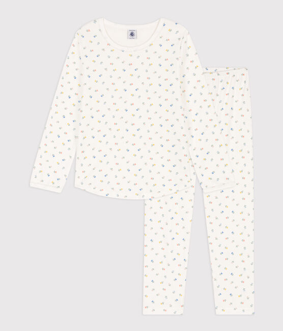 Kinderpyjama aus Baumwolle für Mädchen weiss MARSHMALLOW/weiss MULTICO