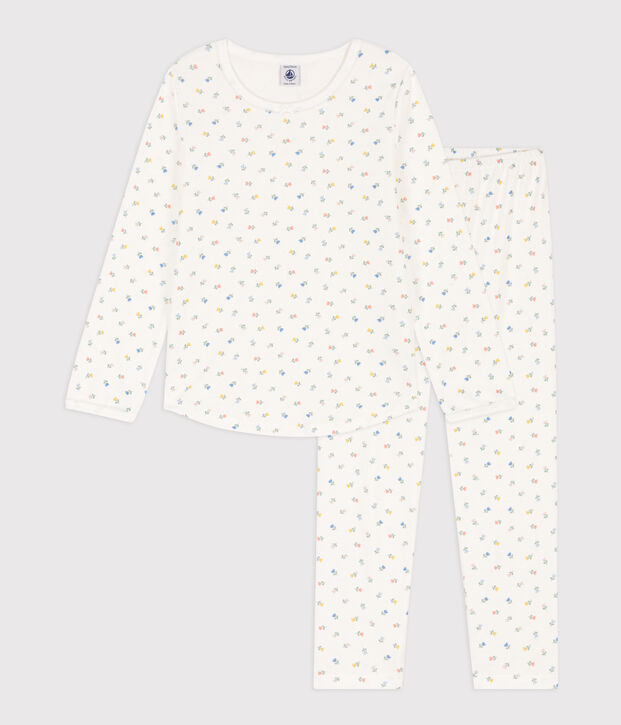 Kinderpyjama aus Baumwolle f&uuml;r M&auml;dchen weiss/vielfarbig