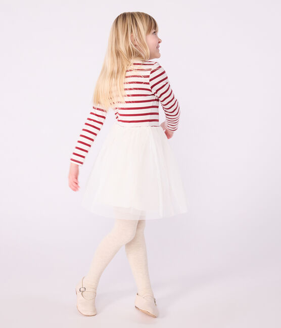 Langärmeliges Kinderkleid aus Baumwolle und Tüll rot MILK/ AMARANTE