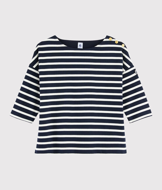 Streifenshirt aus Baumwolle Damen blau SMOKING/weiss MARSHMALLOW